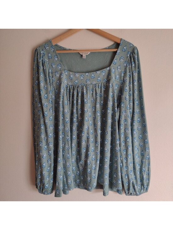 Lucky Brand Tops - Lucky Brand Soft Green Knit Top XL Cotton Blend Long Sleeve Peasant Blouse